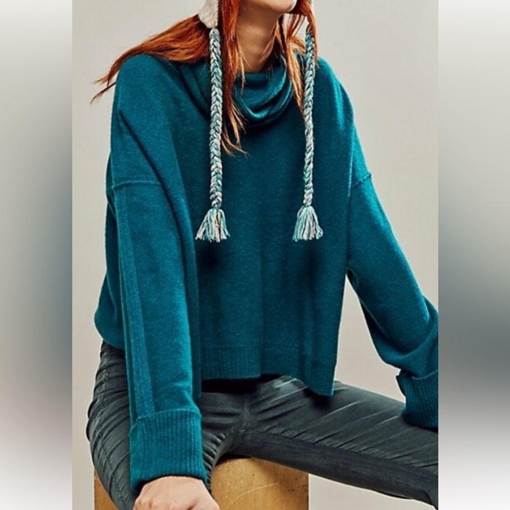 FREE PEOPLE CASHMERE COWLNECK SWEATER in Seahorse Green NWT sz XL